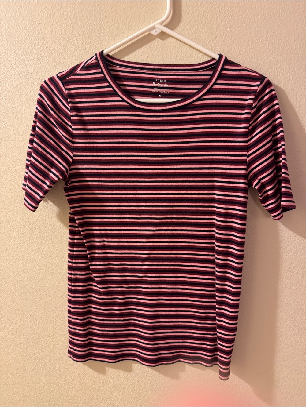 J. Crew Pink & Black Striped Short Sleeve Tee